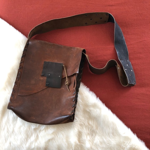handmade Handbags - Leather boho saddle bag distressed riveted